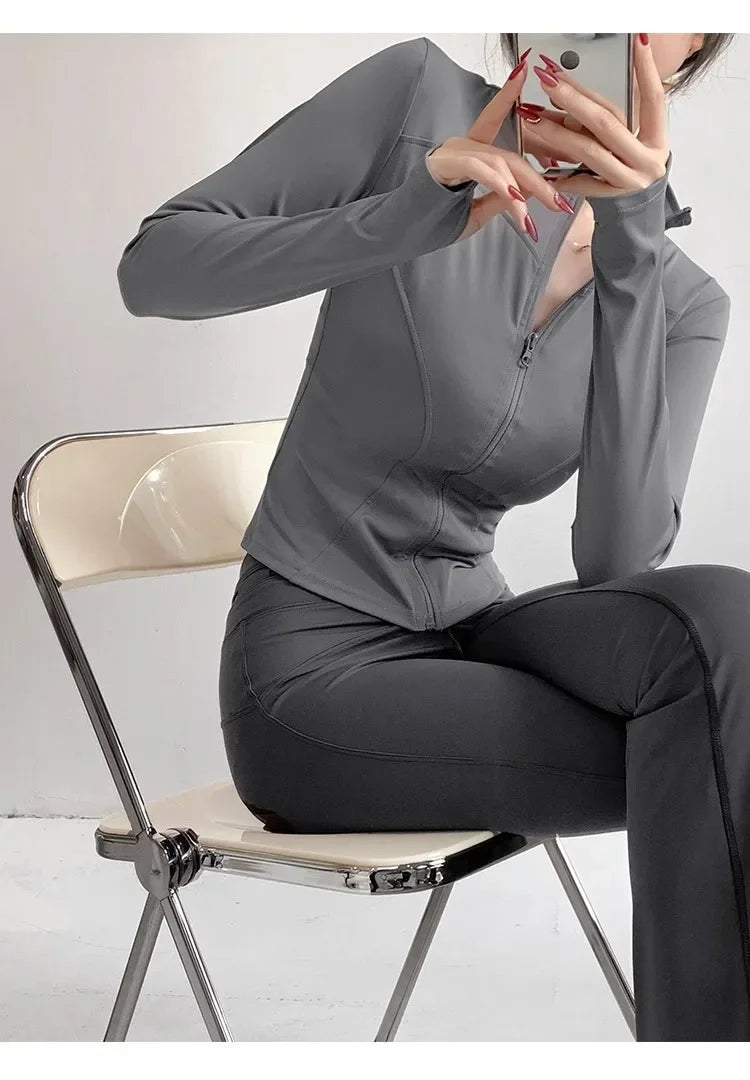 Women's Running Apparel: Quick Drying, Long Sleeved Sports Tight Fitness Top With Zipper S-3XL / Rungear