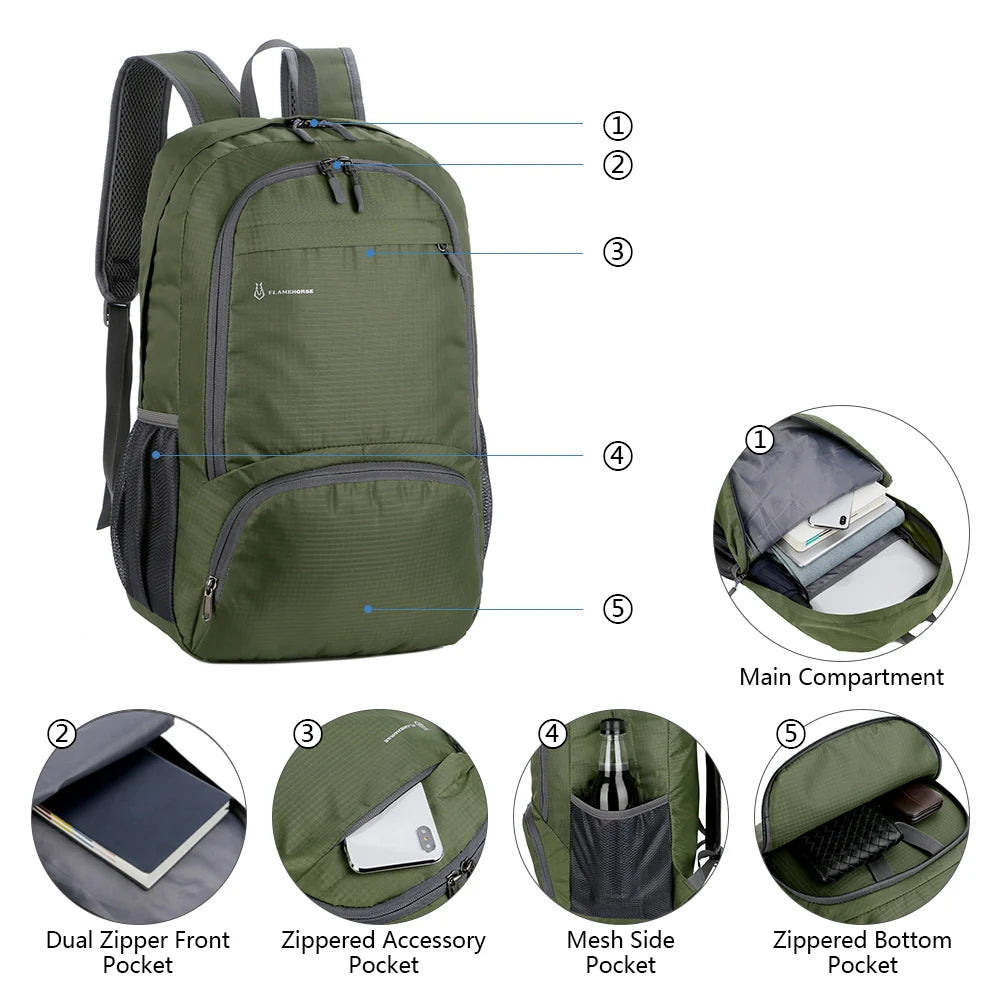Lightweight Trail Accessories: Unisex, Waterproof, Packable Backpack For Travel, Hiking, Cycling / Rungear
