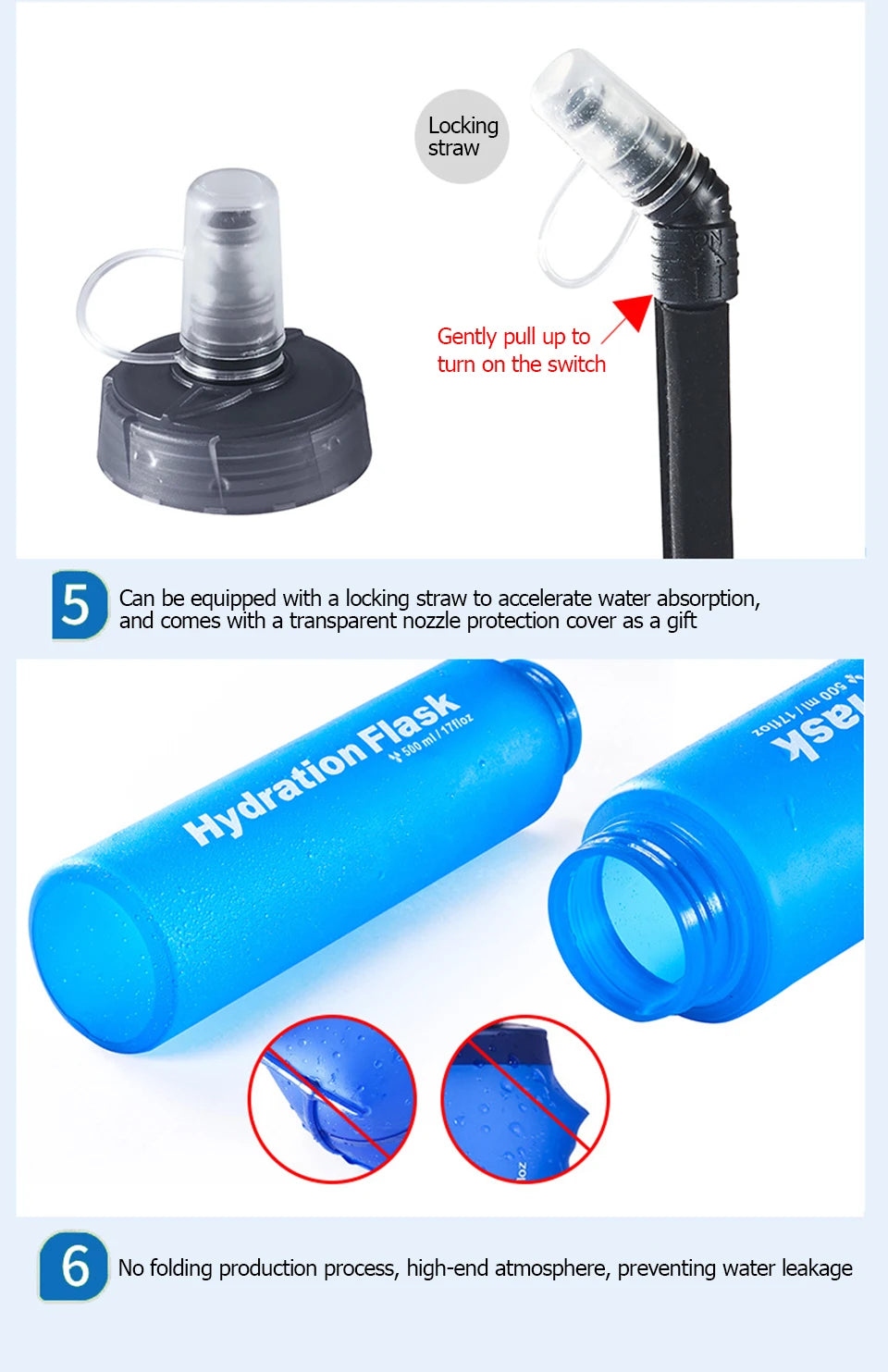 Running Hydration Accessories: Foldable TPU Soft Flask, 250ml, 500ml, 750ml / Rungear