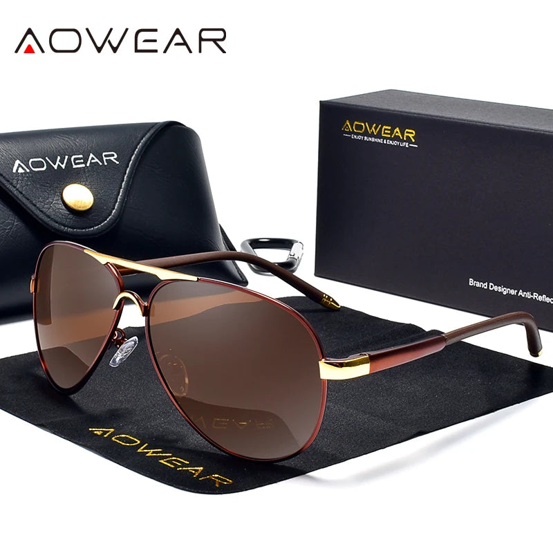 Men's Sunglasses Gear: AOWEAR Aviation Polarized Mirror Sunglasses / Rungear