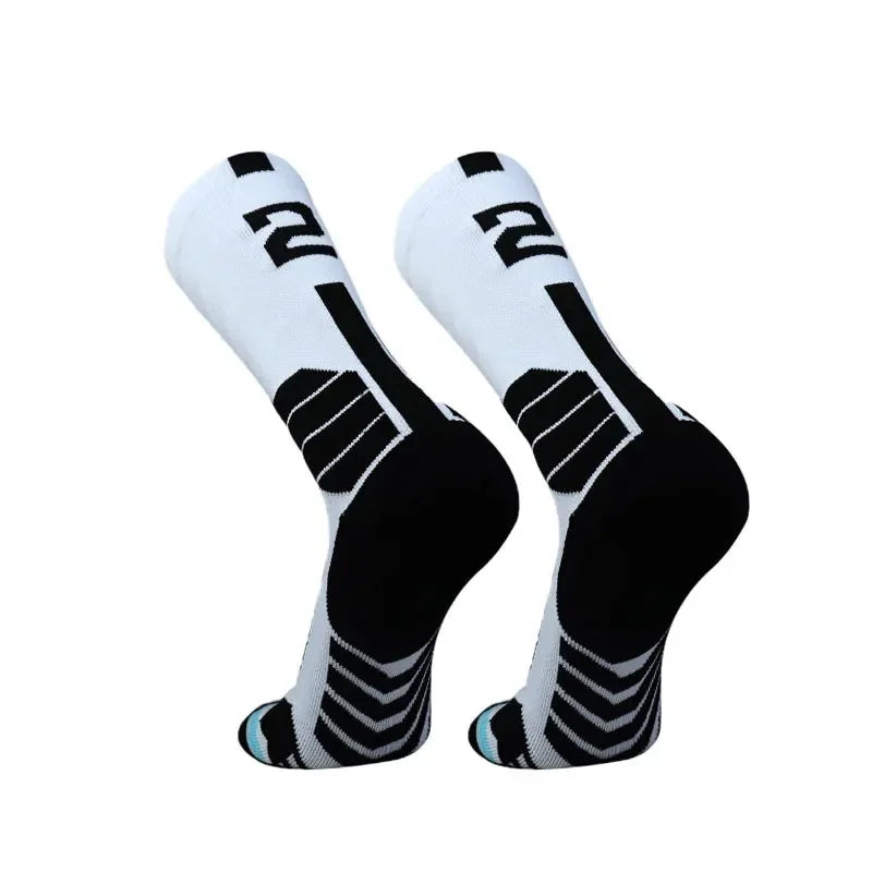 Running Compression Gear: Unisex, High Quality, Towel Bottom, Compression Sports Socks With Number Print / Rungear
