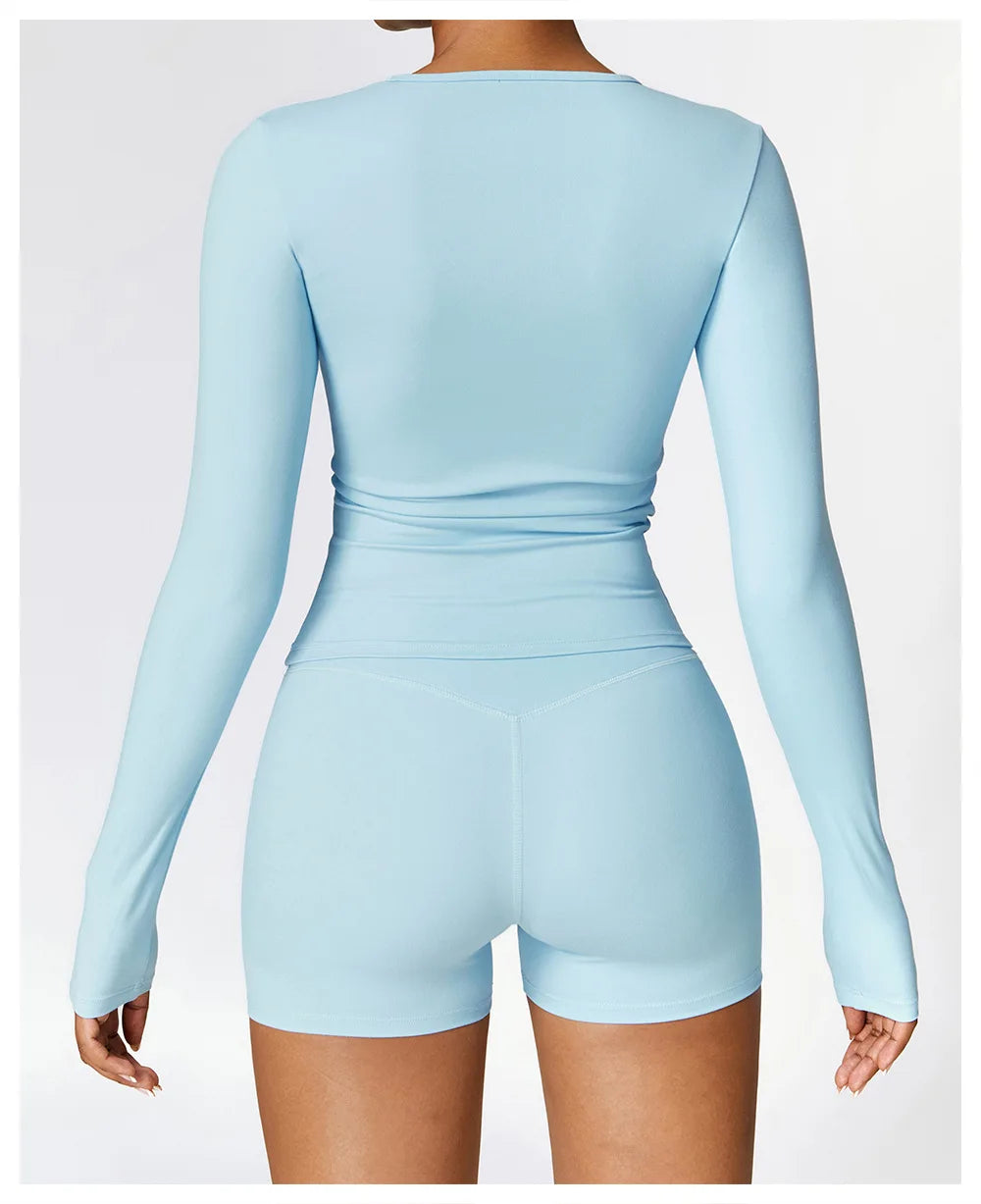 Women's Quick Dry Apparel: Breathable, Long Sleeved, Round Neck, Crop Top Workout Running, Hiking Set /  Rungear