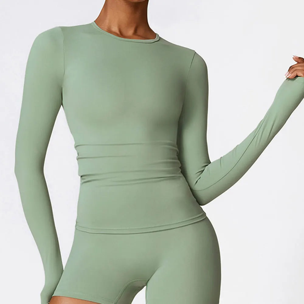 Women's Quick Dry Apparel: Breathable, Long Sleeved, Round Neck, Crop Top Workout Running, Hiking Set /  Rungear