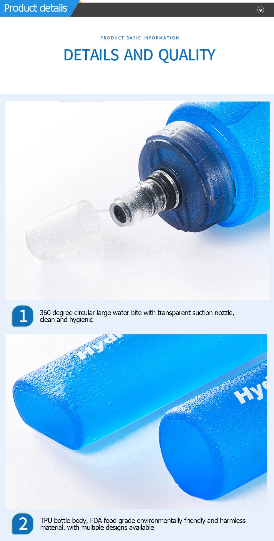 Running Hydration Accessories: Foldable TPU Soft Flask, 250ml, 500ml, 750ml / Rungear