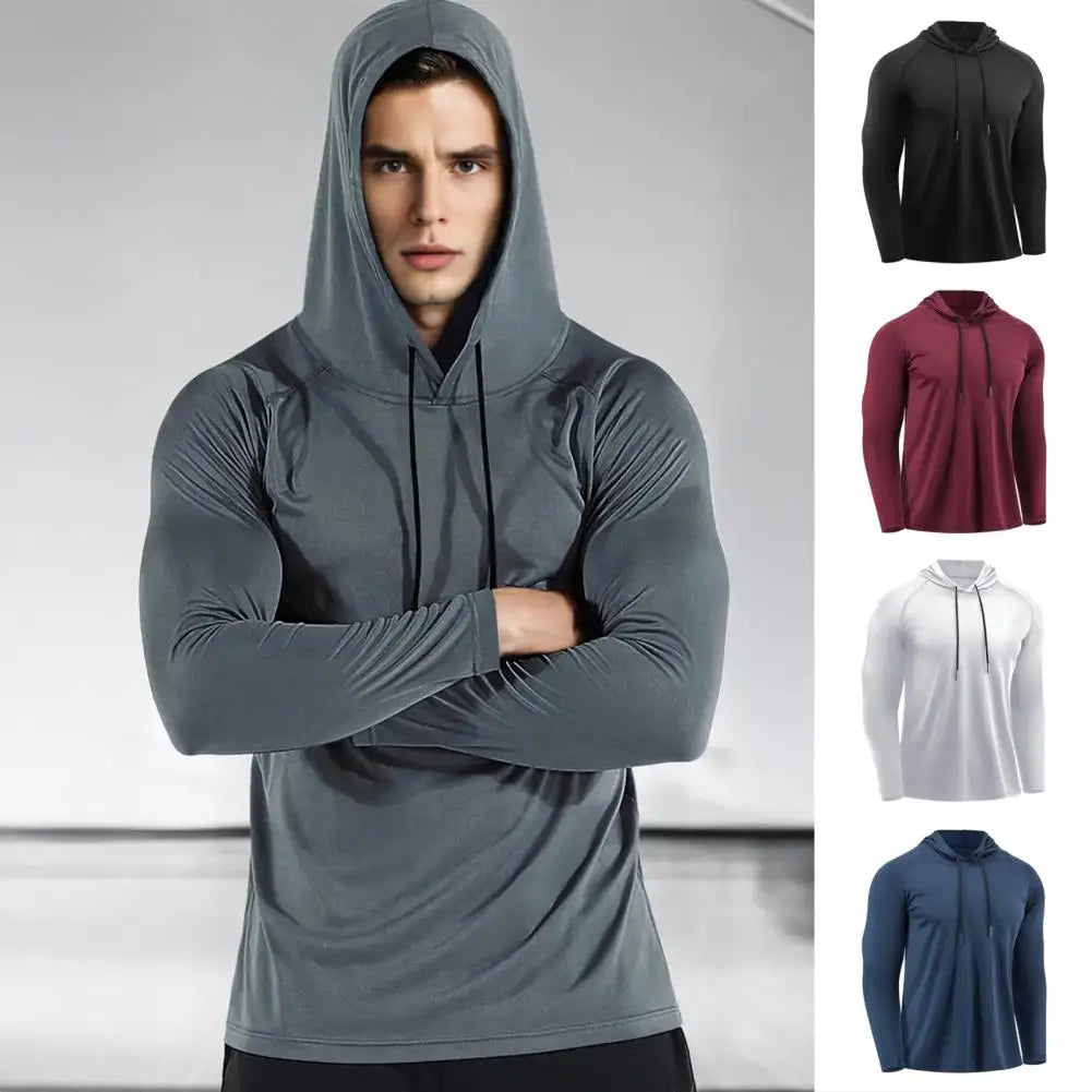 Men's Quick Dry Apparel: Long Sleeve, Sweat-Wicking Hooded, Loose-Fitted T-Shirt for Running, Hiking, All Sports / Rungear