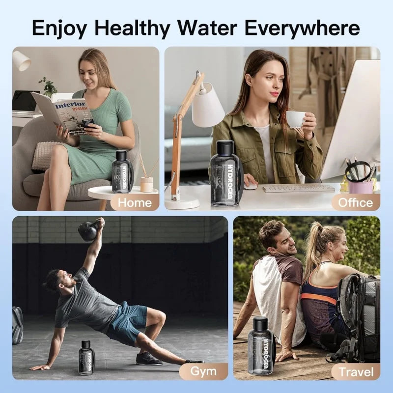 Running Hydration Accessories: 1500ml Hydrogen Water Bottle Generator Portable Water Ionizer Machine with PEM Technology Rechargeable, Rich Glass Cup / Rungear