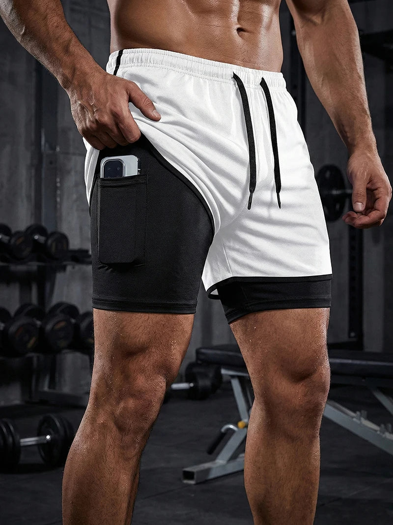 Men's Quick-Dry Apparel: Quick Dry, Stretchy 2 in 1 Running Workout Performance Activewear Shorts with Phone Pocket, Towel Loop / Rungear