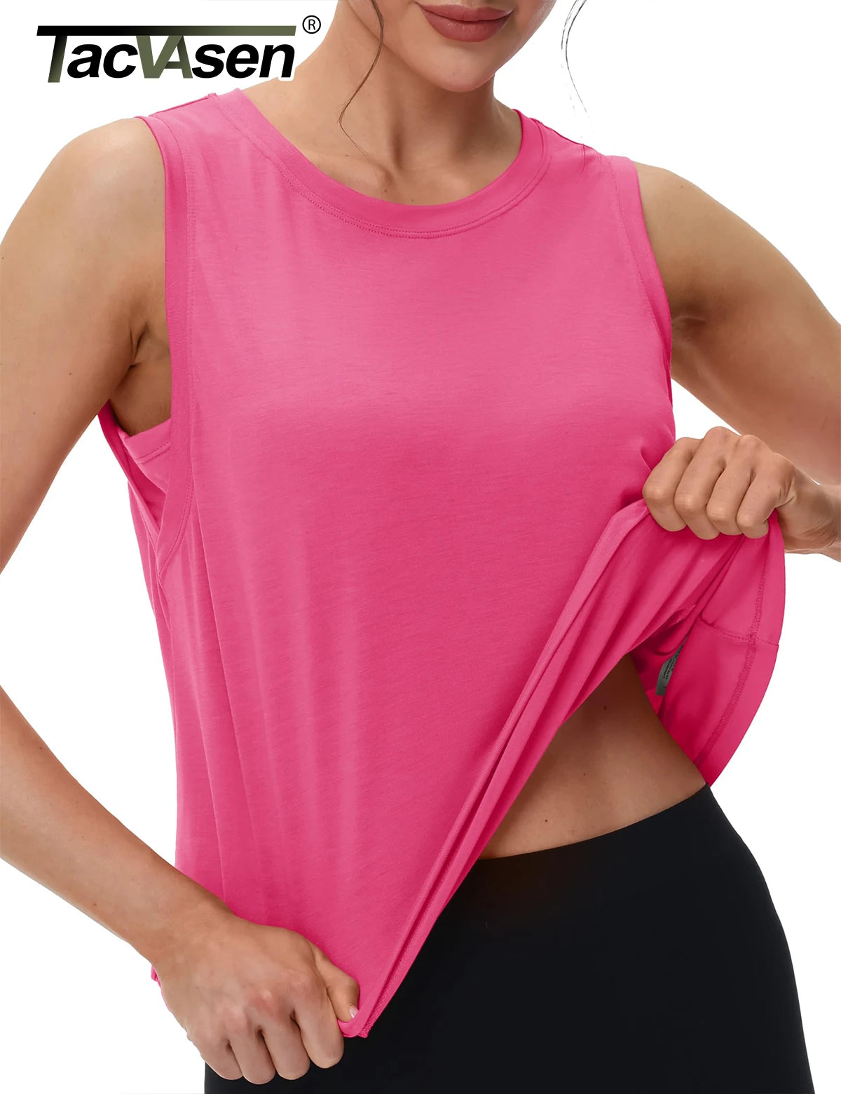 Women's Moisture-Wicking Clothing: TACVASEN Sleeveless, Loose Fit, Crew-Neck, Workout Crop Tank Tops / Rungear
