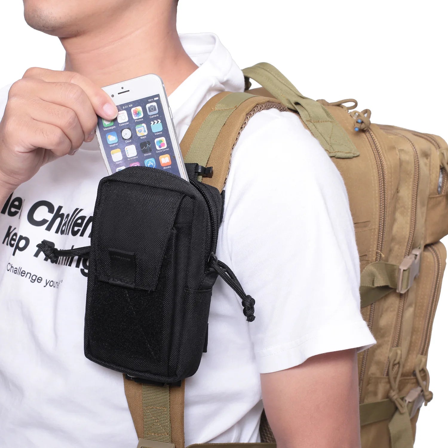 Trail Gear Accessories: Molle Backpack Strap Phone Holder Bag, for Outdoor Sports, Running, Hiking / Rungear