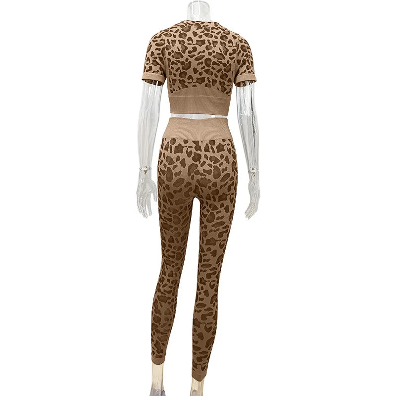 Women's Compression Apparel: 2PC Leopard, Seamless,  Activewear Tracksuit Workout Clothes / Rungear