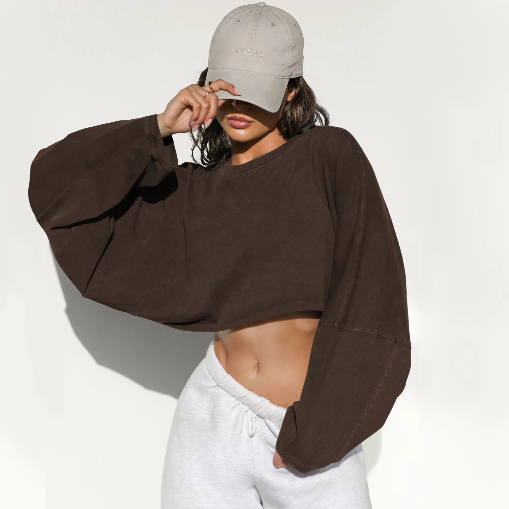 Sexy Cropped Hoodie T Shirt Long Sleeve Knit Top Women Spring Summer Casual Pullover Tee Blouse