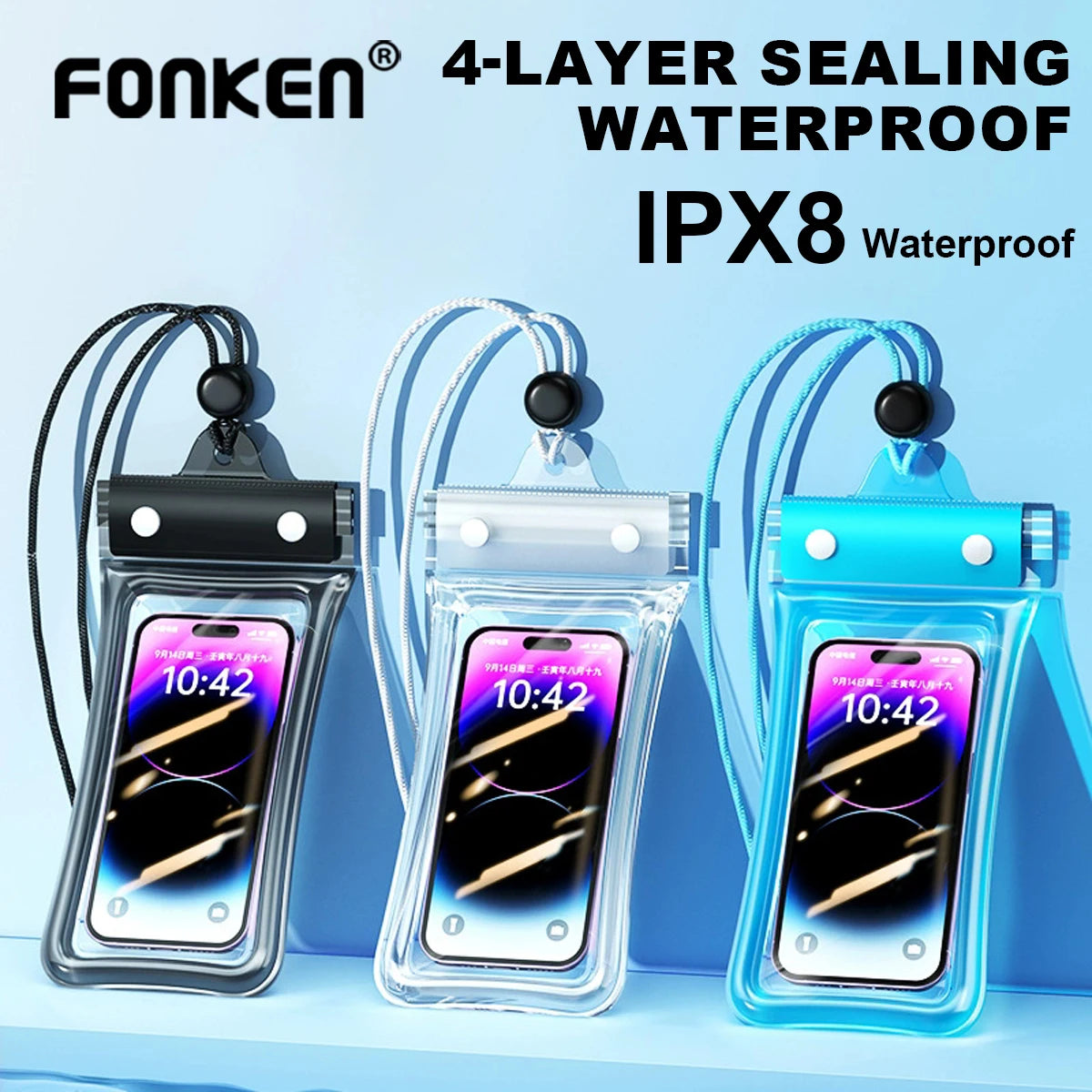 FONKEN Floating Waterproof Phone Case Full View For Underwater Snow Rainforest Transparent Dry Bag Waterproof cover