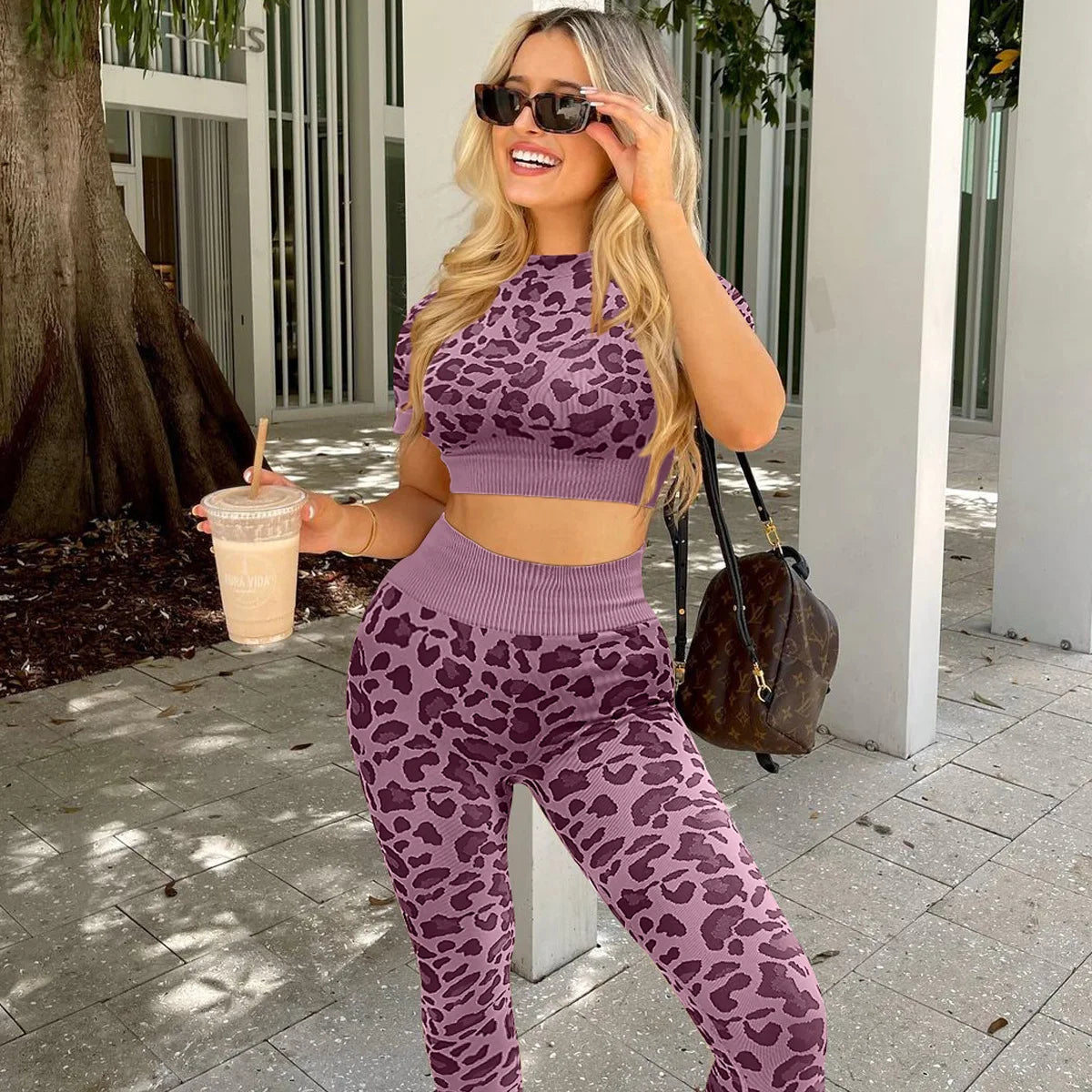 Women's Compression Apparel: 2PC Leopard, Seamless,  Activewear Tracksuit Workout Clothes / Rungear