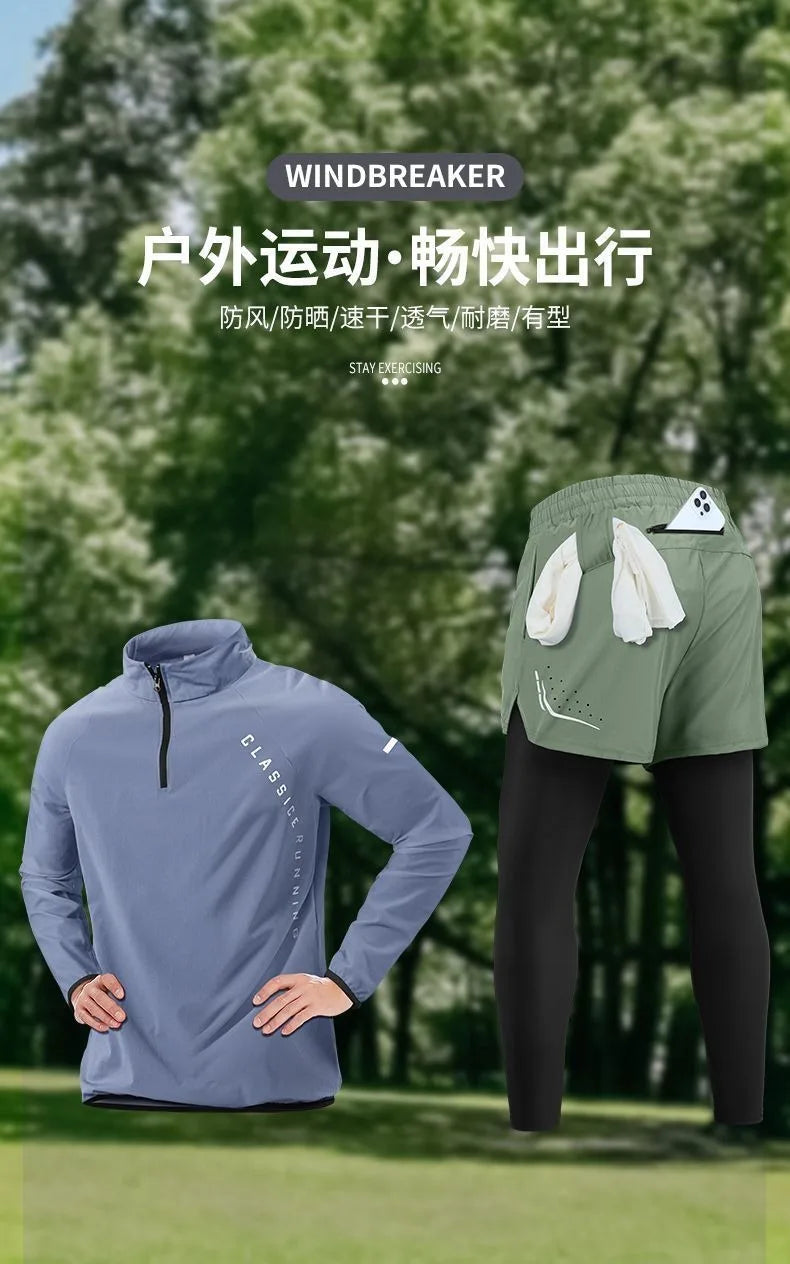 Men's Gym Sets Outdoor Sports Tops Pants Trendy Youth Windbreaker Breathable Tracksuits Jogging Training Wear Quality Clothing