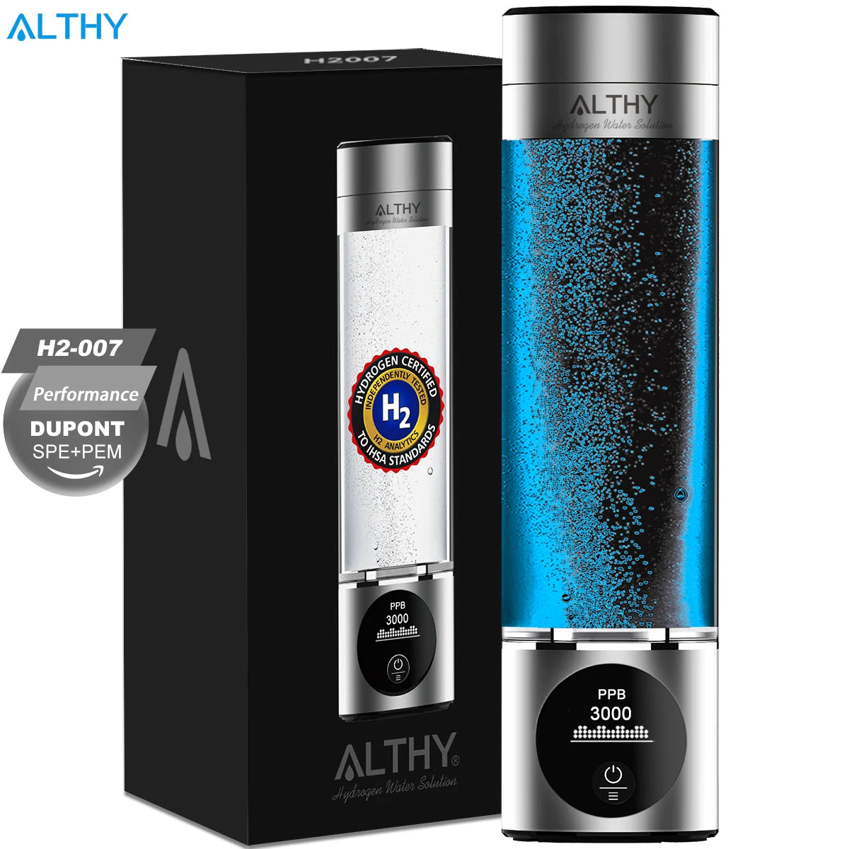 Recovery Gear Accessories: ALTHY Performance Hydrogen Water Generator Bottle, DuPont SPE+PEM Dual Chamber / Rungear