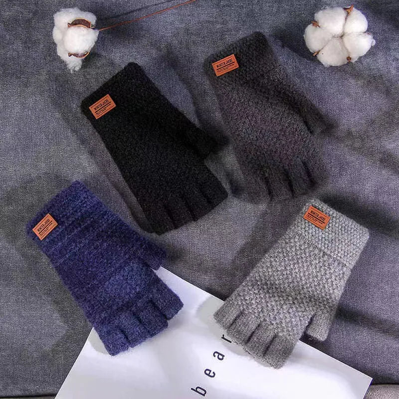 Winter Men's gloves: Warm, Thick Wool, Half Finger Fingerless Gloves / Rungear