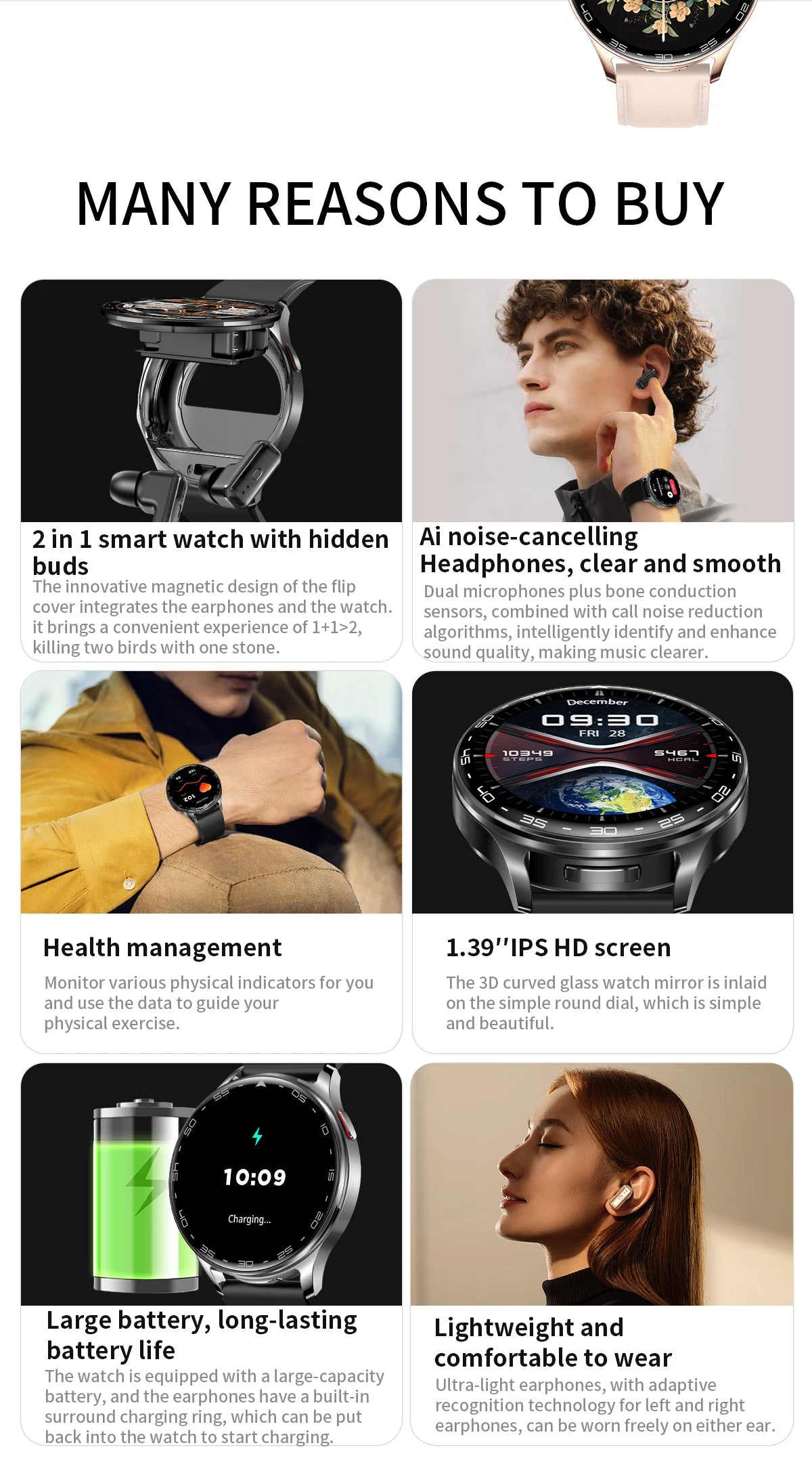 Running Tech Gear: New TWS 2-in-1 Bluetooth Smart Watch With Earphones HIFI 9D For Android iOS / Rungear