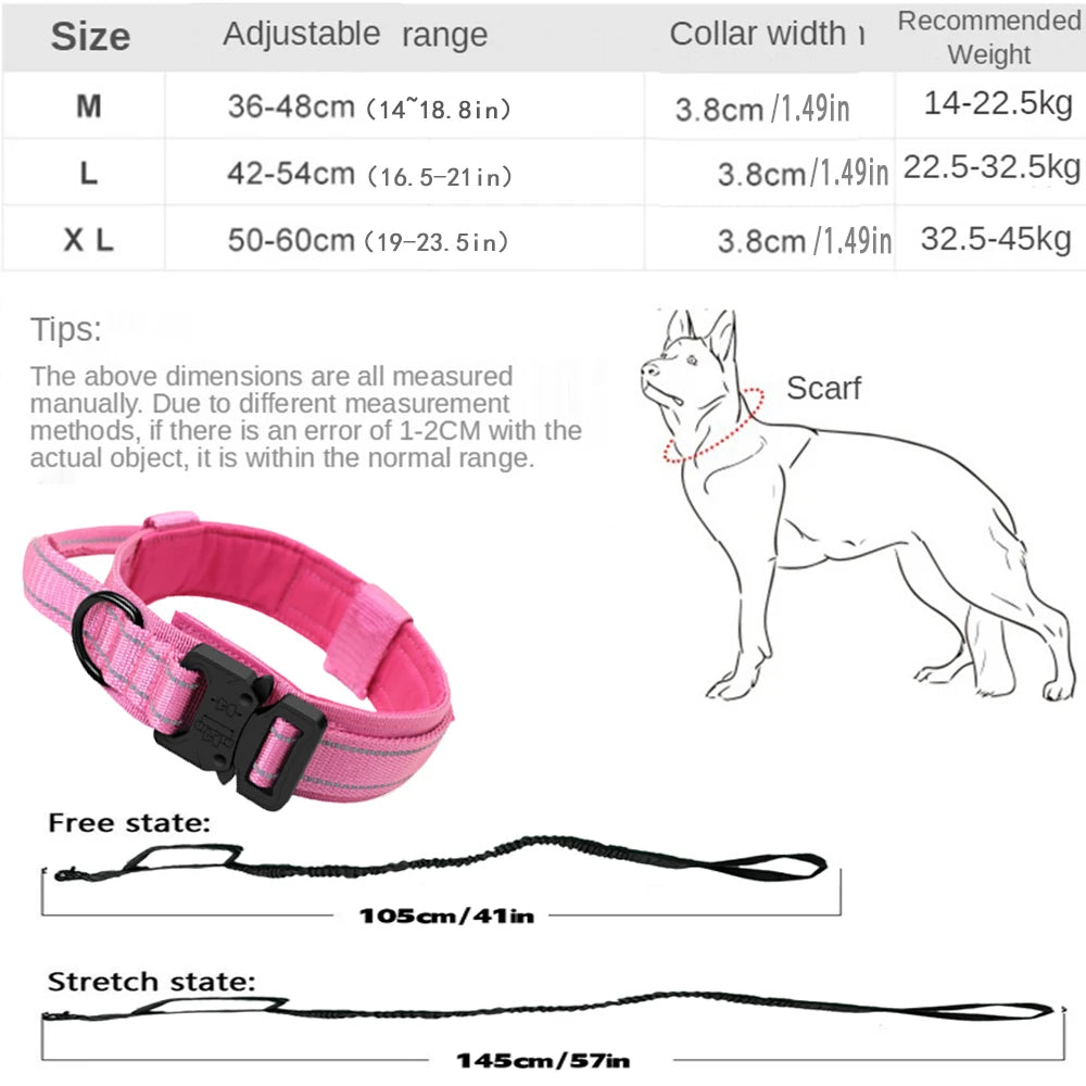 Reflective Dog Collars: Adjustable, Reflective, Quick Release, Nylon Training Dog Collar With Handle / Rungear