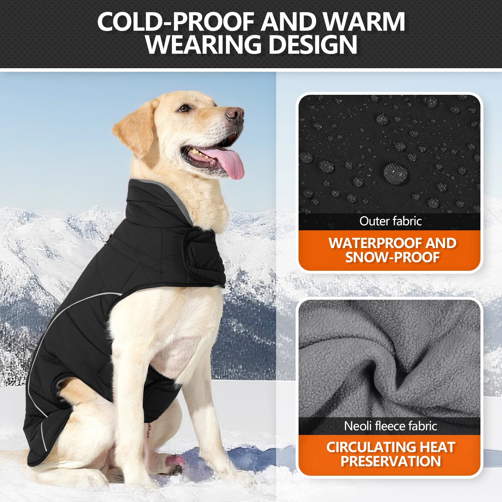 Dog Jackets Gear: Waterproof, Winter, Warm Windproof, Reflective, Adjustable Jacket Vest for Dogs With Hook & Loop / Rungear