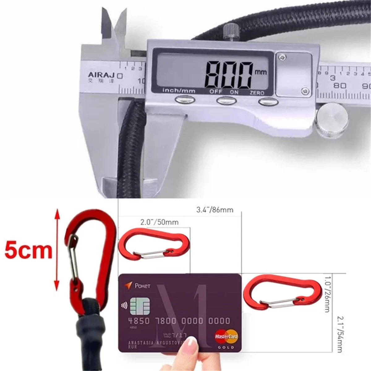 Trail Gear Accessories: Heavy Duty Bungee Cord, Elastic Tie Strap String Carabiner Hooks / Rungear