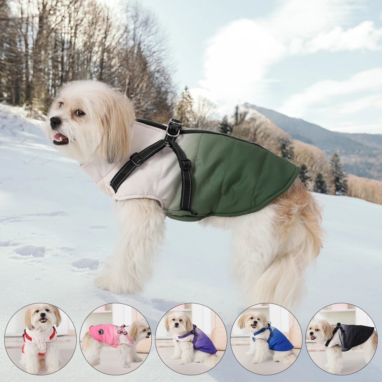 Dog Jacket Accessories: Winter Warm, Reflective, Windproof Harness With Back Zipper / Rungear