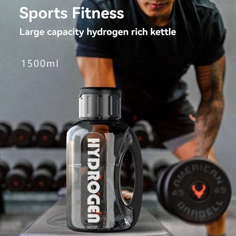 Running Hydration Accessories: 1500ml Hydrogen Water Bottle Generator Portable Water Ionizer Machine with PEM Technology Rechargeable, Rich Glass Cup / Rungear