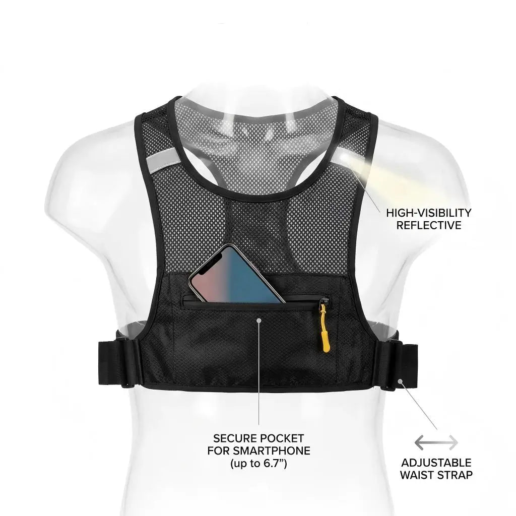 Marathon Running Gear: Reflective, Breathable, Lightweight Running, Hiking Chest Bag Fits 6.7" Phone / Rungear