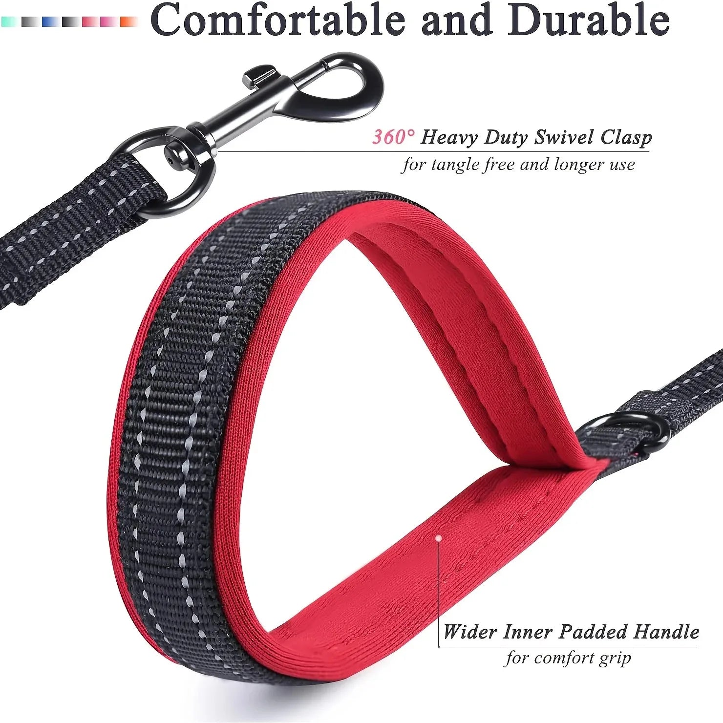Pet Accessories Gear: 6FT Heavy Duty, Double Handle, Reflective, Nylon Dog Leash for Large Medium Dogs / Rungear