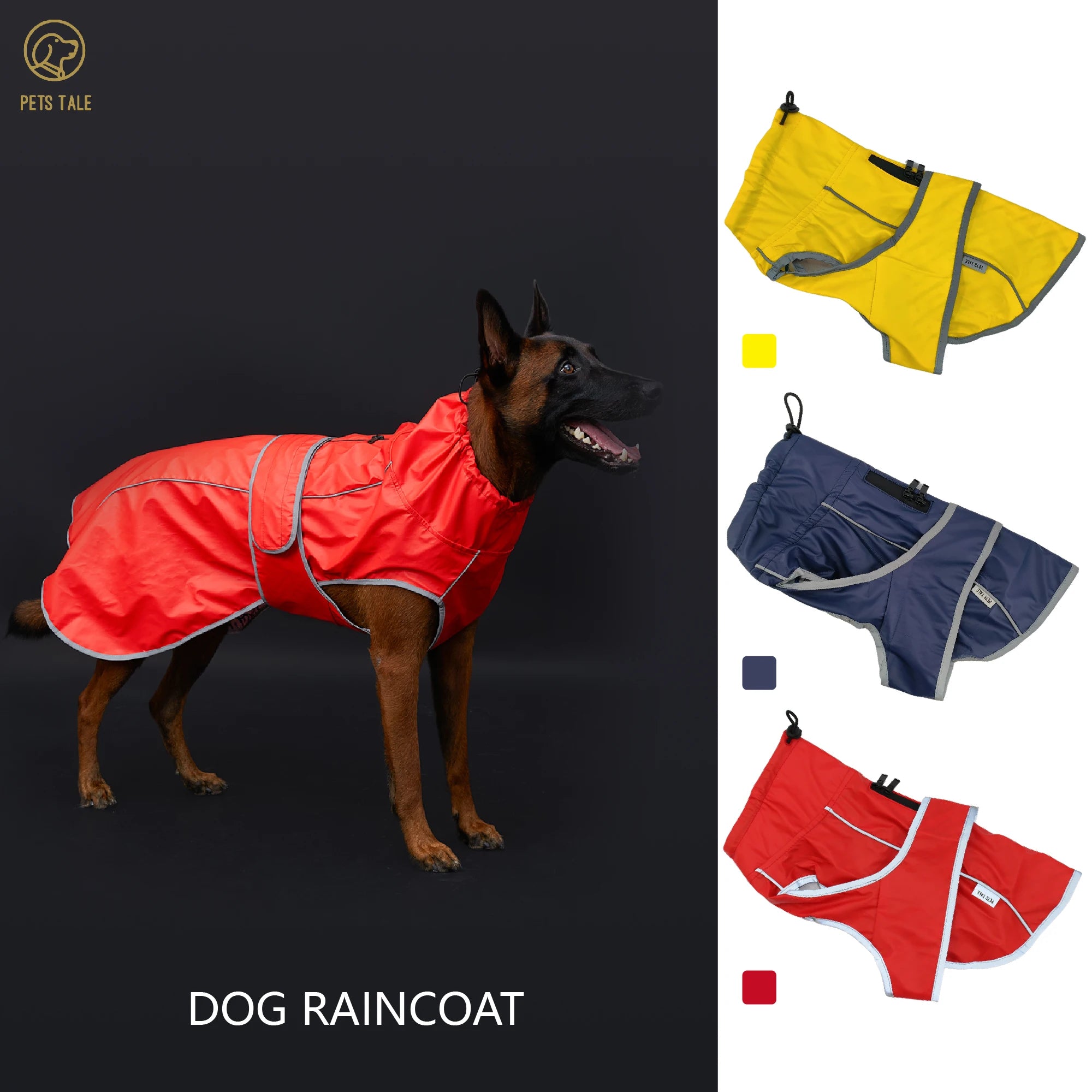 Dog Jacket Gear: Waterproof Raincoat with Reflective Strips and Adjustable Hood / Rungear