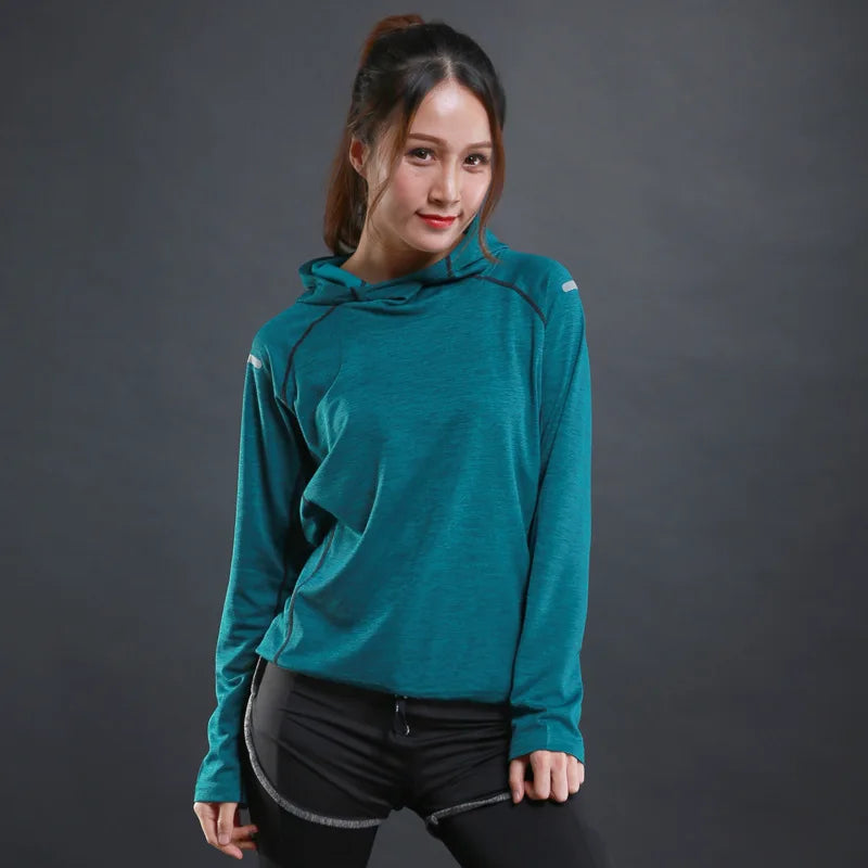 Women's Running Apparel: Quick Drying, Breathable, Long Sleeved Hooded Training T-Shirt / Rungear