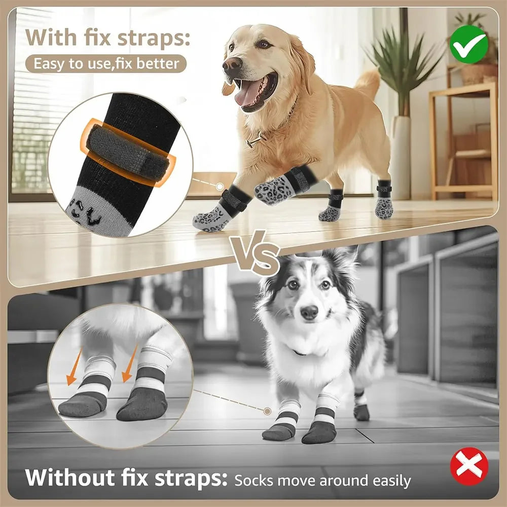 Dog Boots Gear: 4Pc Adjustable, Anti-Slip, Paw Protector Dog Boots with Traction Control / Rungear