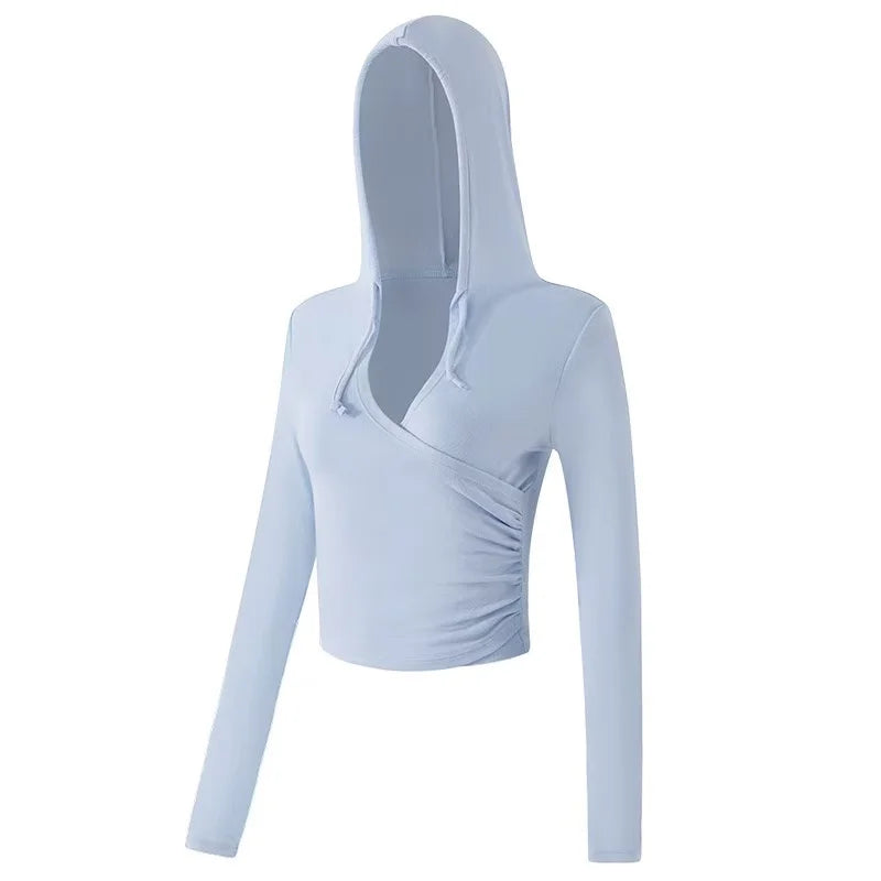 Women's Activewear Apparel: Hooded, Long-Sleeved, V-Neck Fitness Top for Training / Rungear