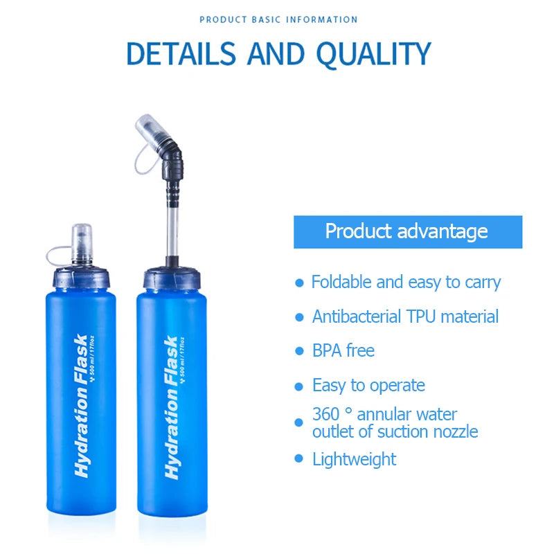 Running Hydration Accessories: Foldable TPU Soft Flask, 250ml, 500ml, 750ml / Rungear