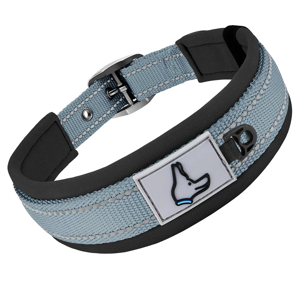 Reflective Dog Collars: Reflective, Adjustable, Heavy Duty Nylon Neoprene, Wide Padded Dog Collars for Small, Medium, Large Dogs / Rungear