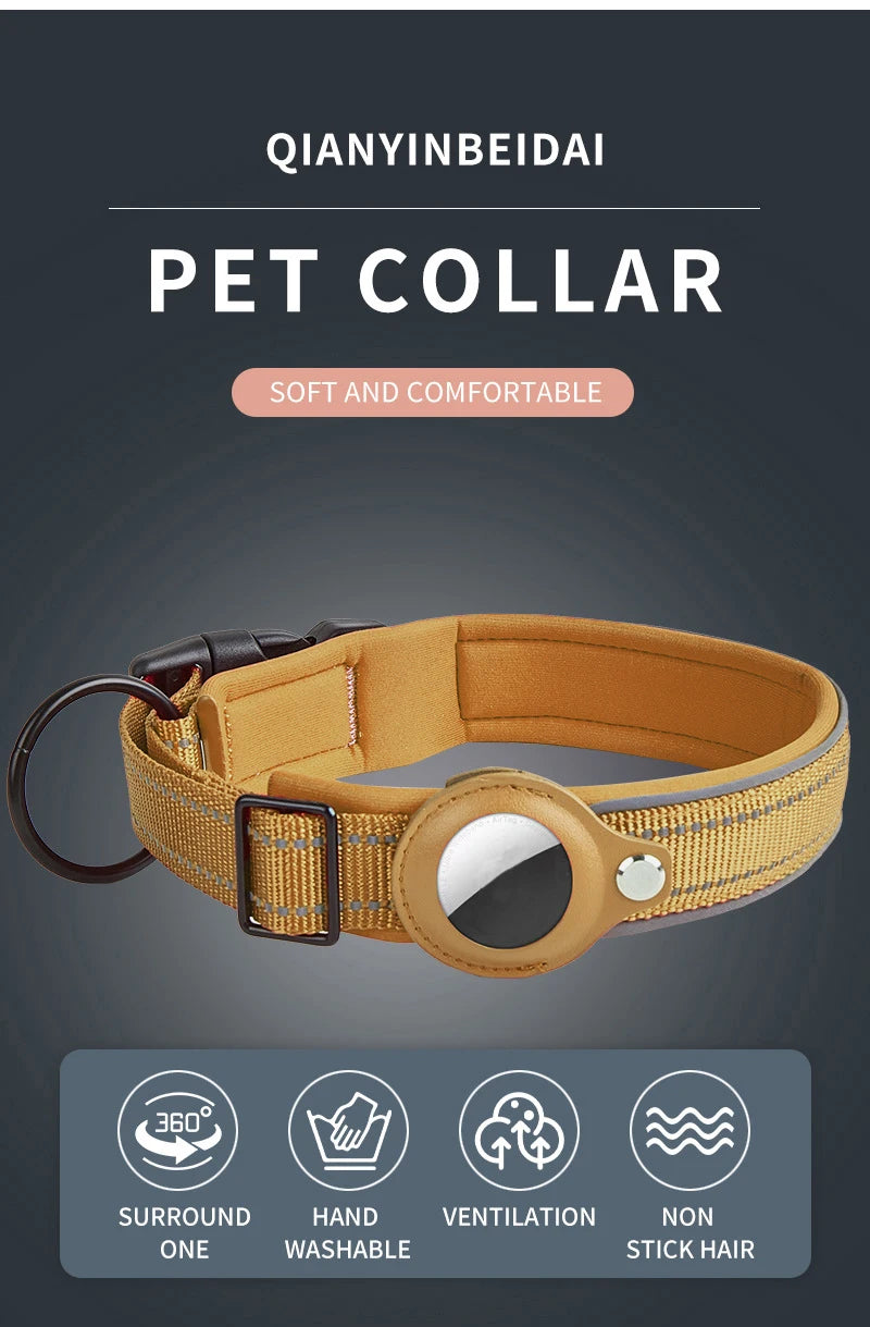 Reflective Heavy Duty Dog Collar with Adjustable AirTag Holder For Small To Medium Dogs
