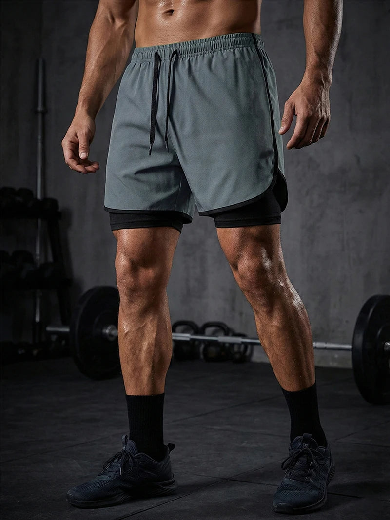Men's Quick-Dry Apparel: Quick Dry, Stretchy 2 in 1 Running Workout Performance Activewear Shorts with Phone Pocket, Towel Loop / Rungear