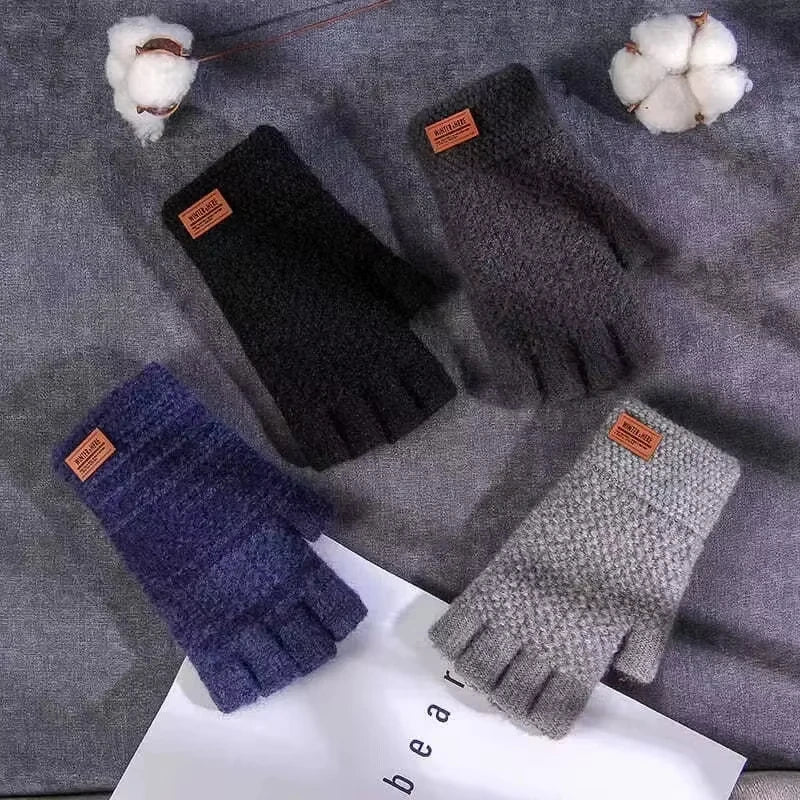 Winter Men's gloves: Warm, Thick Wool, Half Finger Fingerless Gloves / Rungear