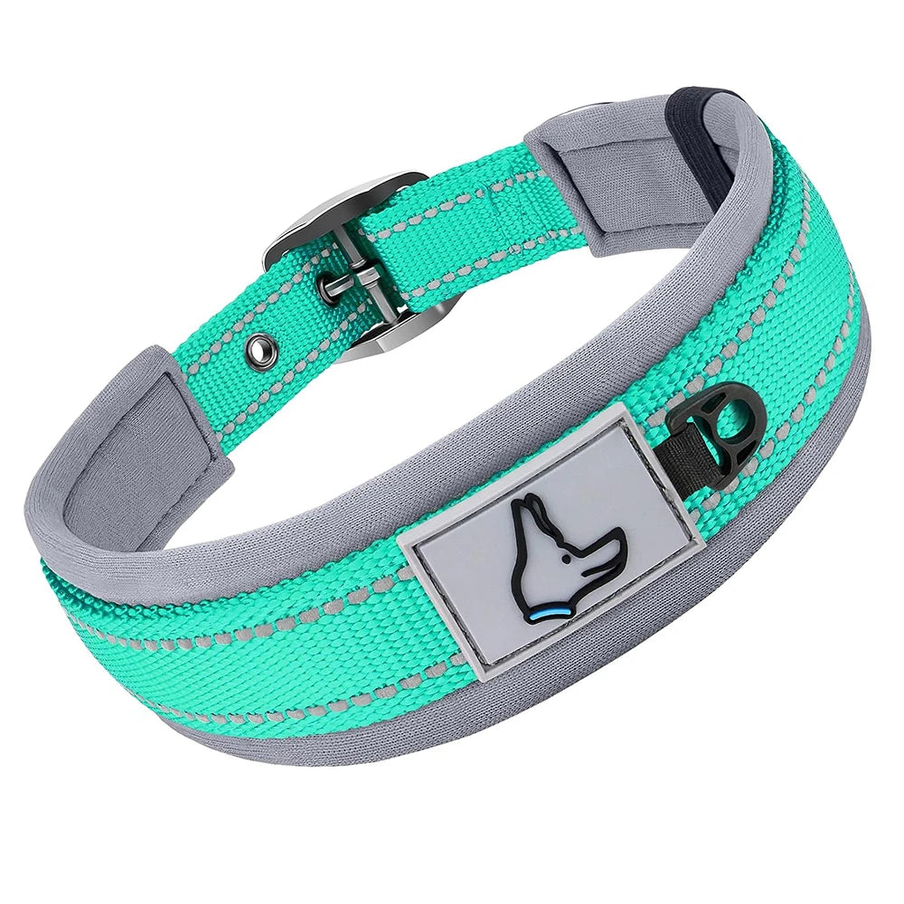 Reflective Dog Collars: Reflective, Adjustable, Heavy Duty Nylon Neoprene, Wide Padded Dog Collars for Small, Medium, Large Dogs / Rungear