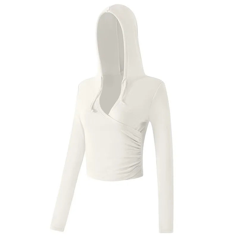 Women's Activewear Apparel: Hooded, Long-Sleeved, V-Neck Fitness Top for Training / Rungear