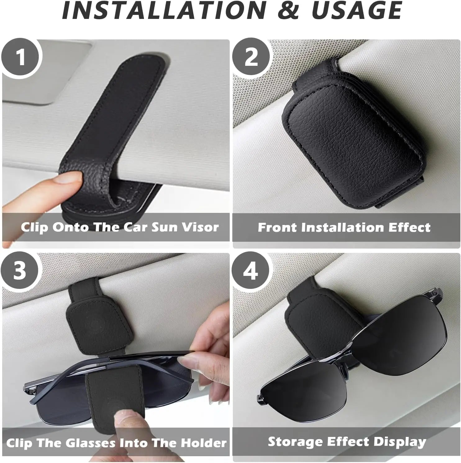 Sunglasses Gear Accessories: Magnetic Clip And Ticket Clip Leather Sunglasses Holder for Car / Rungear