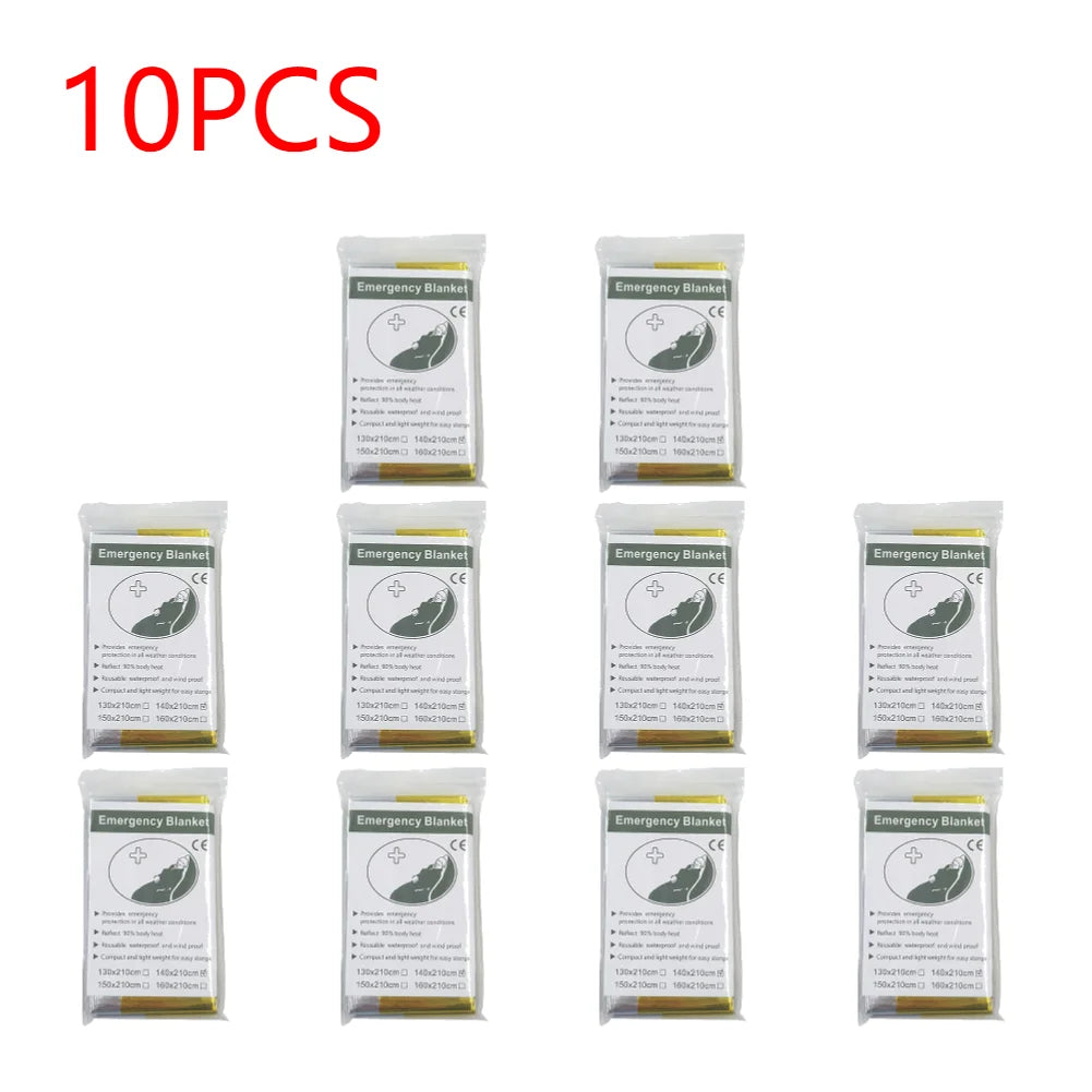 Trail Gear Accessories: 1-10 PC Emergency Thermal, Windproof Foil Survival Blanket / Rungear