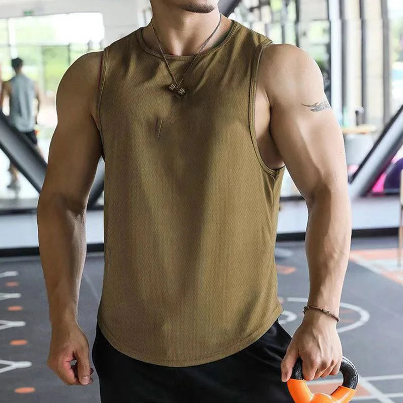 Men's Running Apparel: Sleeveless, Mesh Material, Quick-Dry, Breathable, Workout Fitness Top / Rungear