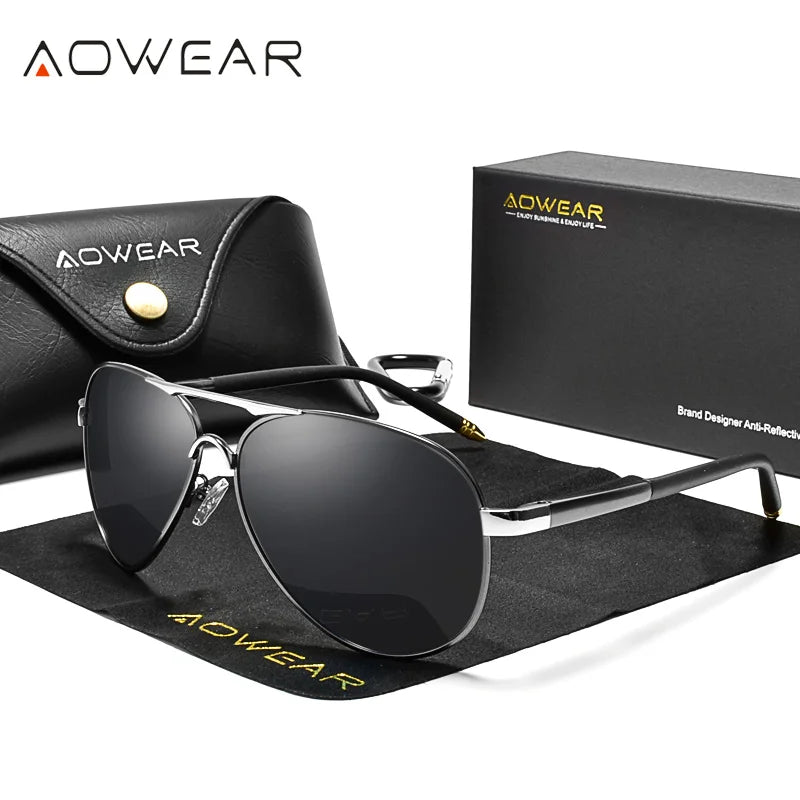 Men's Sunglasses Gear: AOWEAR Aviation Polarized Mirror Sunglasses / Rungear