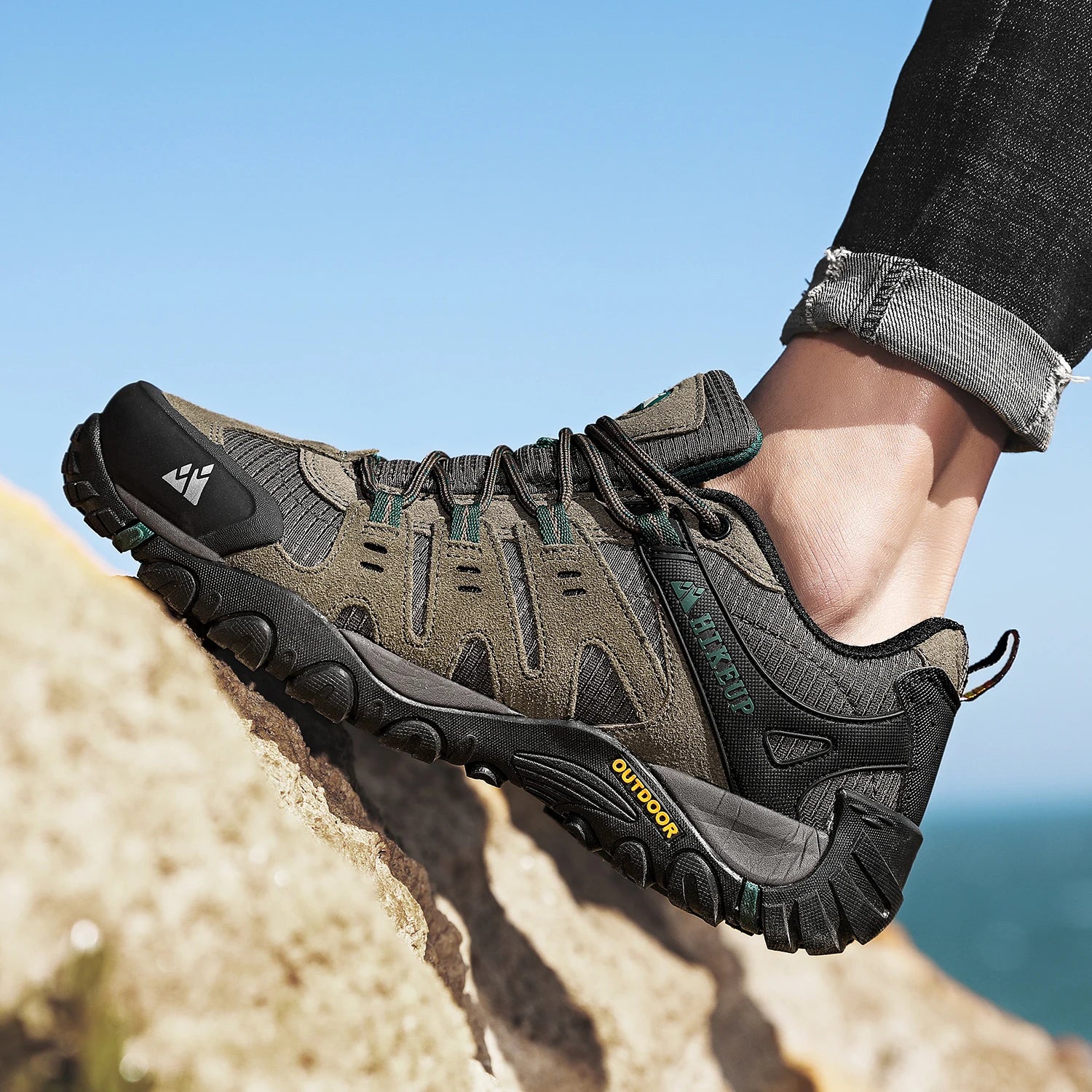 Hiking Shoe Gear: HIKEUP Men's Suede Leather, Wear-Resistant Hiking, Walking, Hunting Outdoor Shoes / Rungear