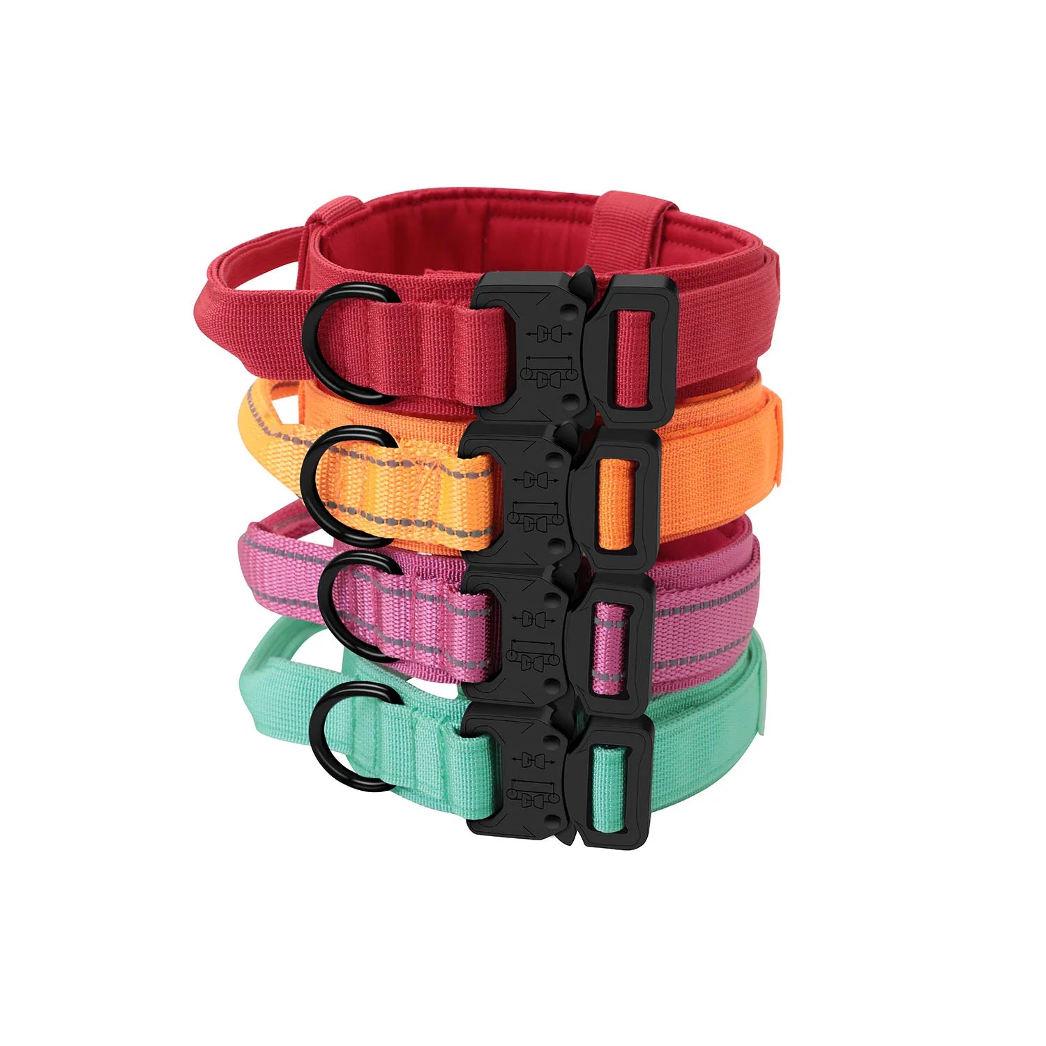 Reflective Dog Collars: Adjustable, Reflective, Quick Release, Nylon Training Dog Collar With Handle / Rungear