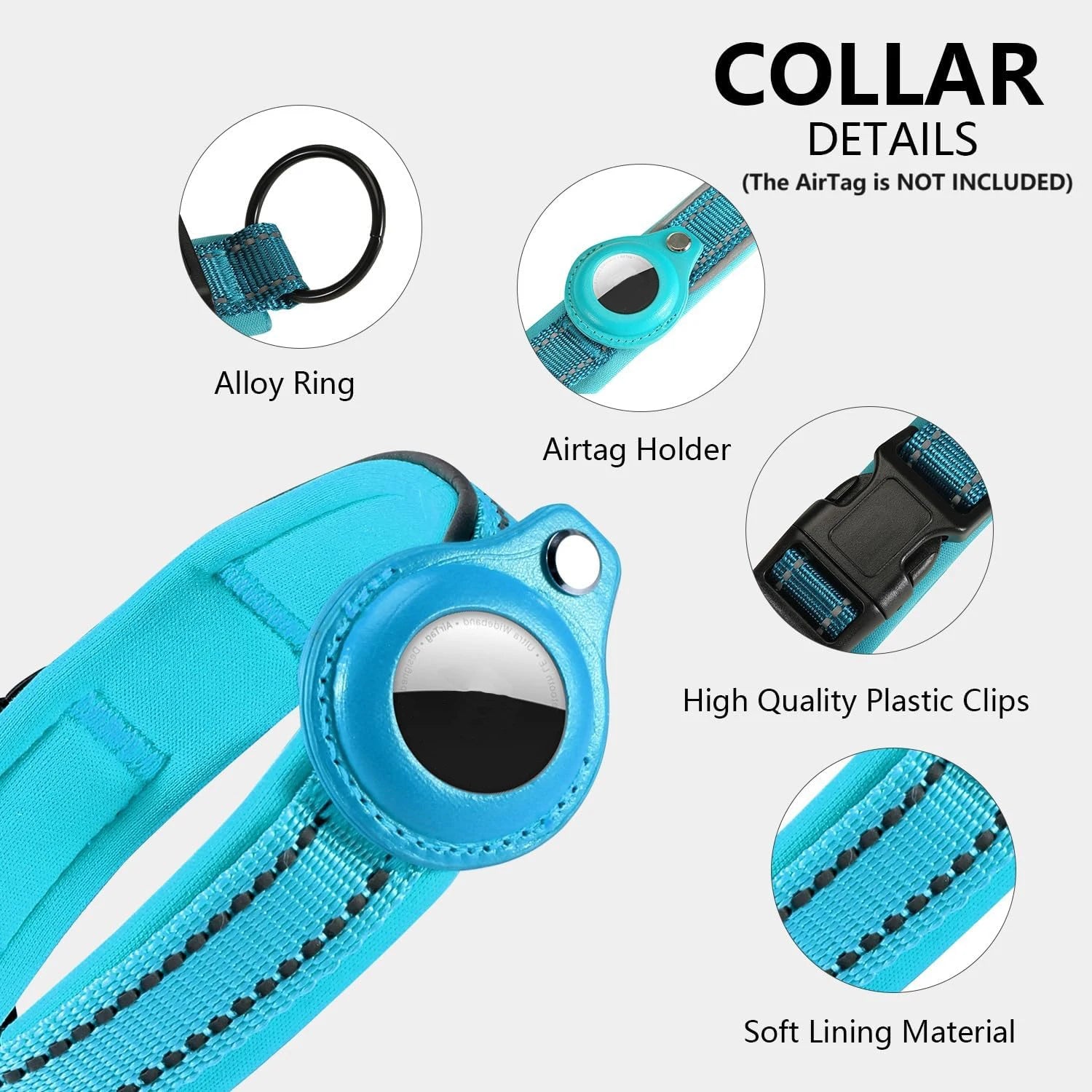 Reflective Heavy Duty Dog Collar with Adjustable AirTag Holder For Small To Medium Dogs