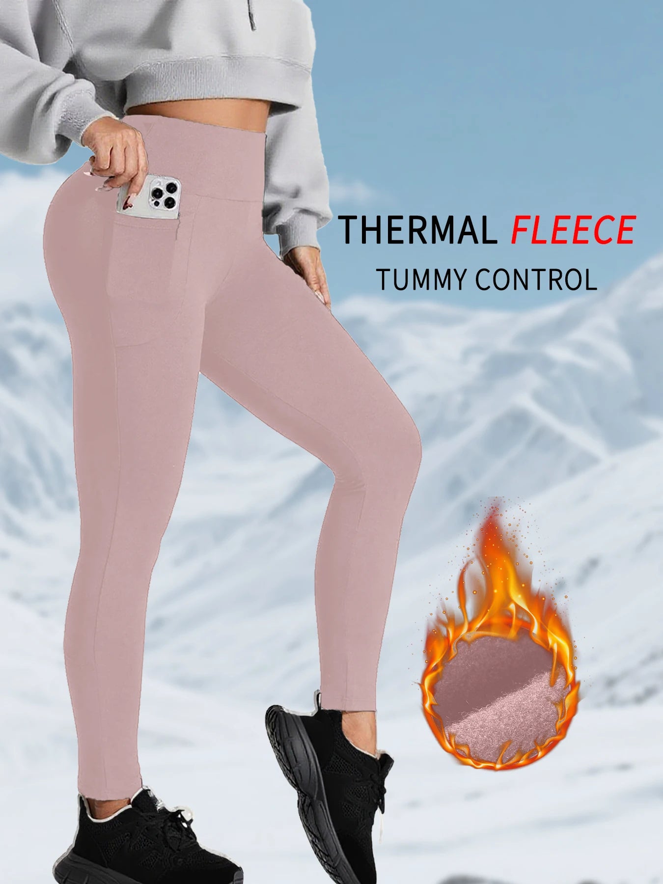 Women's Thermal Apparel: Winter Thermal High Waisted Warm, Thick Fleece Lined Workout Leggings with Pockets / Rungear