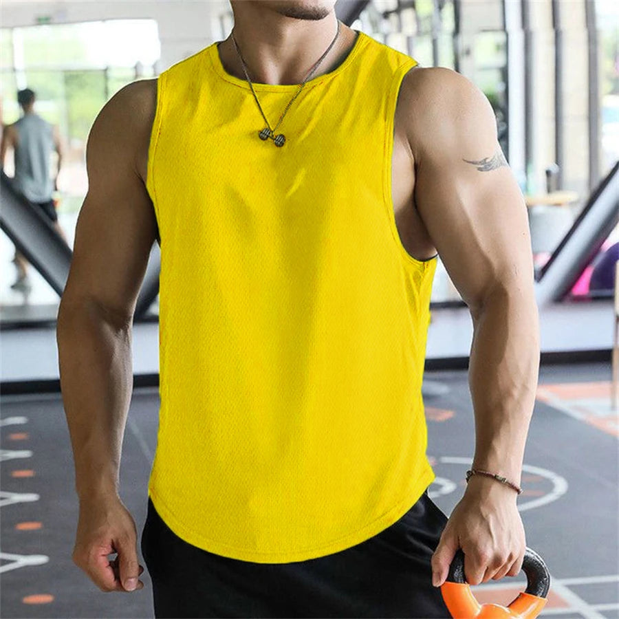 Men's Running Apparel: Sleeveless, Mesh Material, Quick-Dry, Breathable, Workout Fitness Top / Rungear