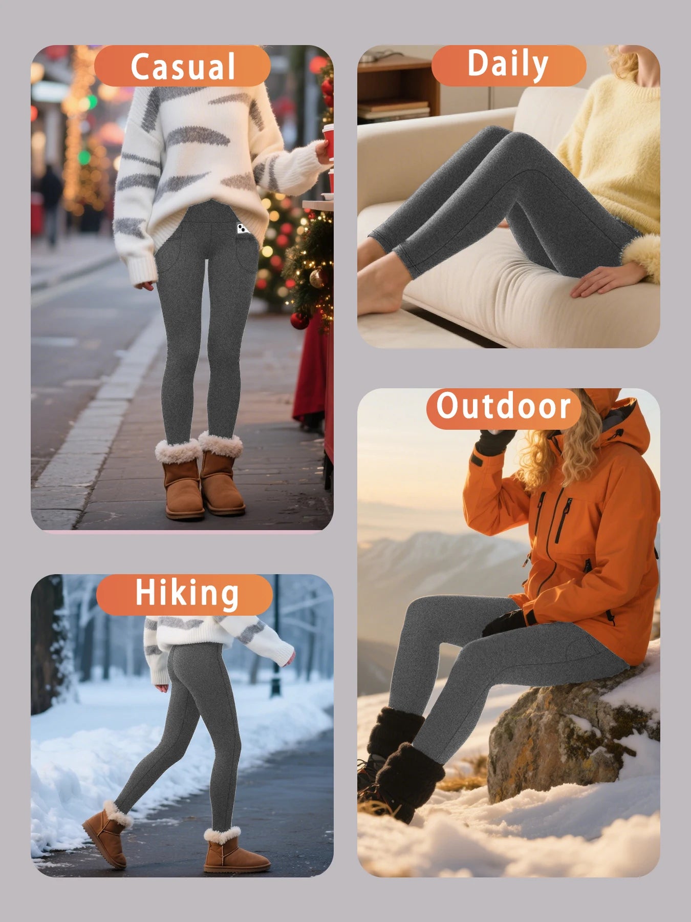 Women's Thermal Apparel: Winter Thermal High Waisted Warm, Thick Fleece Lined Workout Leggings with Pockets / Rungear