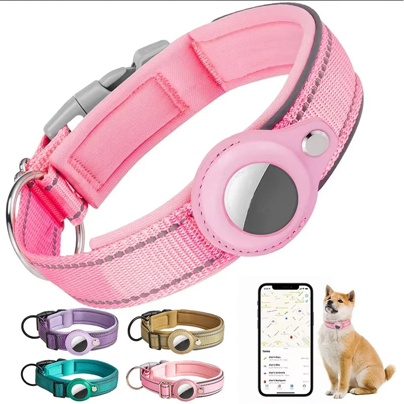 Reflective Heavy Duty Dog Collar with Adjustable AirTag Holder For Small To Medium Dogs